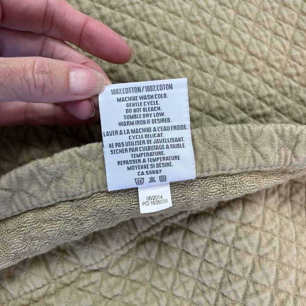 Restoration Hardware 1 Diamond Quilted Euro Pillow Sham Cover Cotton Tan